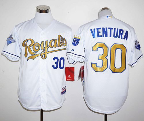 Royals #30 Yordano Ventura White 2015 World Series Champions Gold Program Stitched MLB Jersey - Click Image to Close